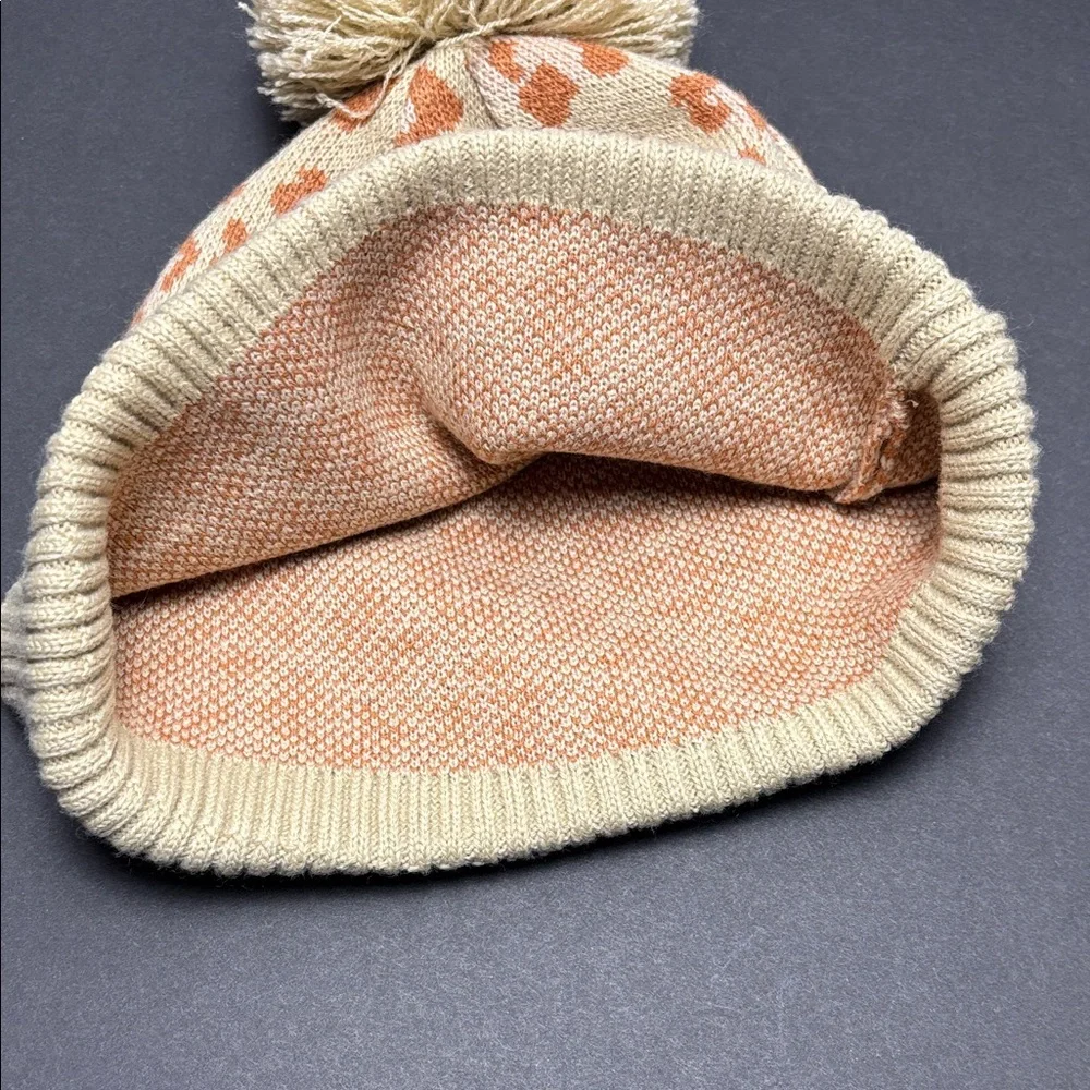 Hurley Women’s/Kids Vermont Pom Beanie Beige and Rust‎ Leopard/Cheetah Print